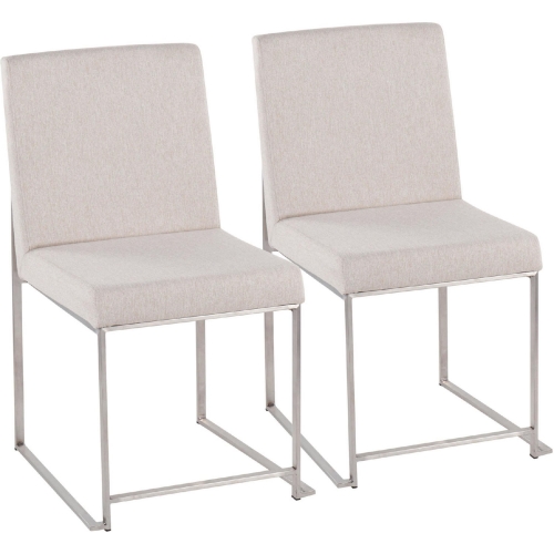 High Back Fuji Dining Chair in Beige Fabric & Brushed Stainless (Set of 2)